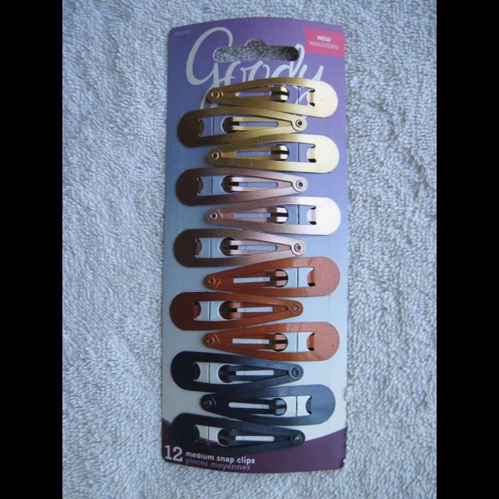 12 Goody Medium Painted Metal Snap Hair Clips Contour Sparkly Gold Pink Blue